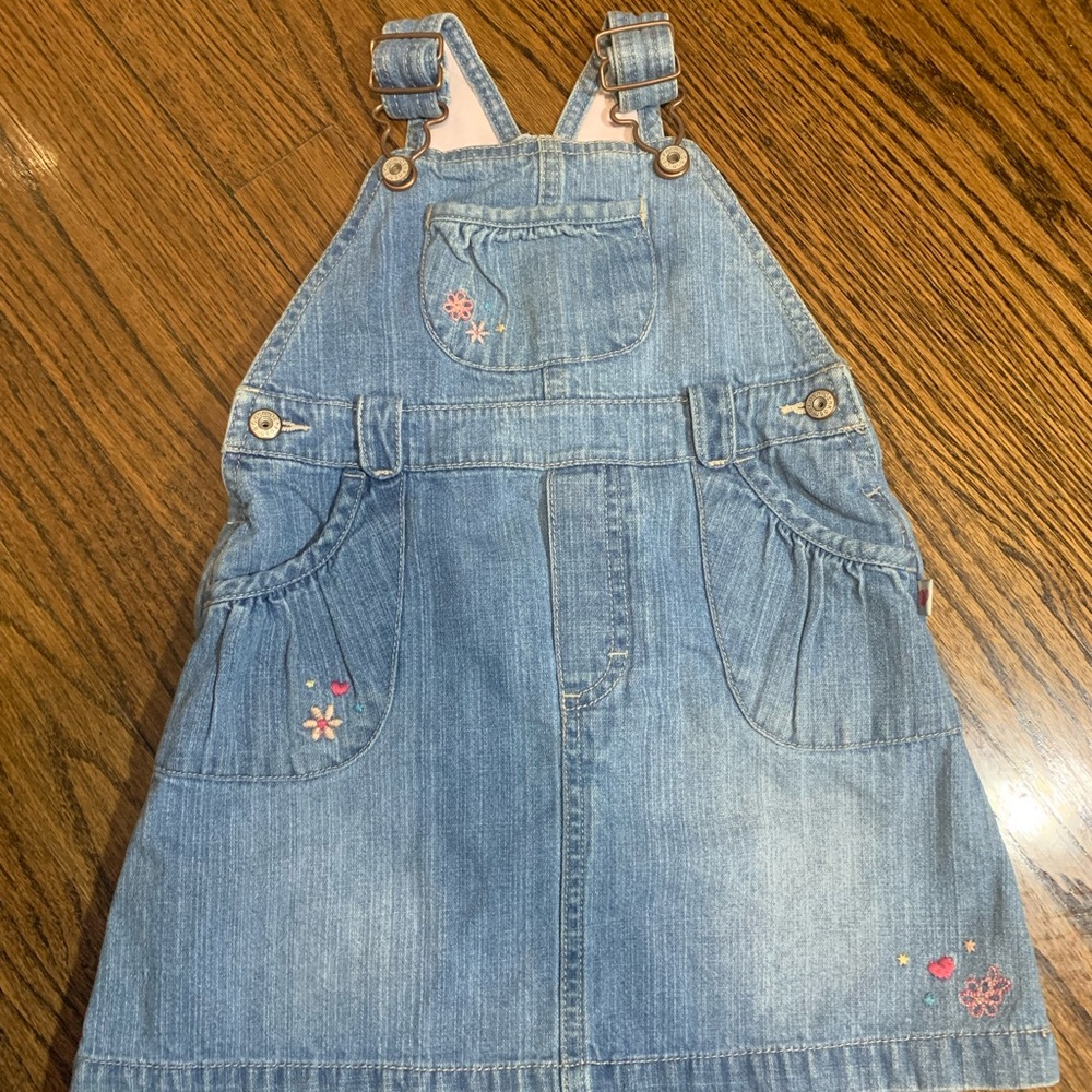 Vintage Oshkosh Baby Girl Infant Denim Flower Jumper Overall‎ Dress Summer 24m